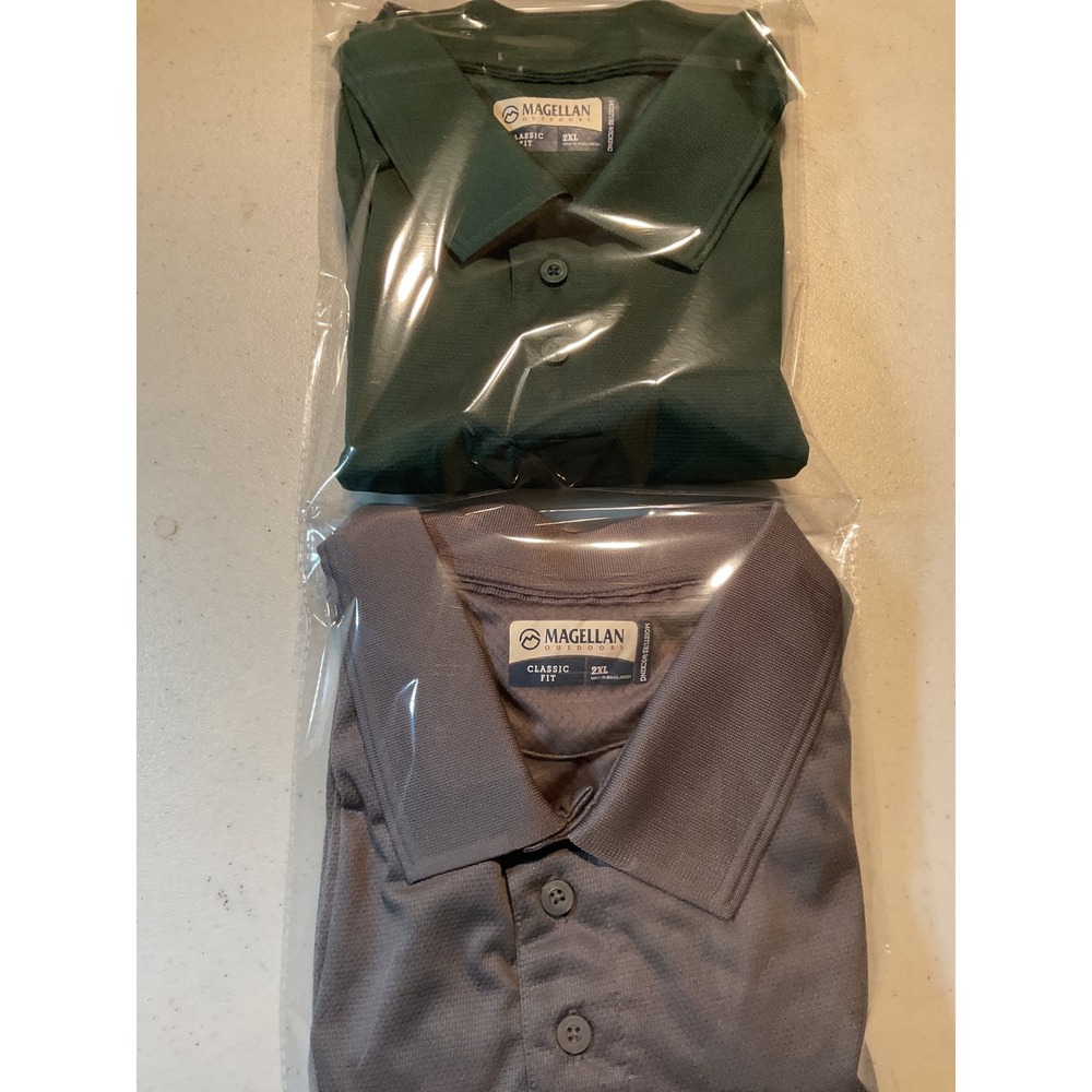 2 Magellan Outdoors Mens 2XL Green Short Sleeve Moisture Wicking Polo Classic